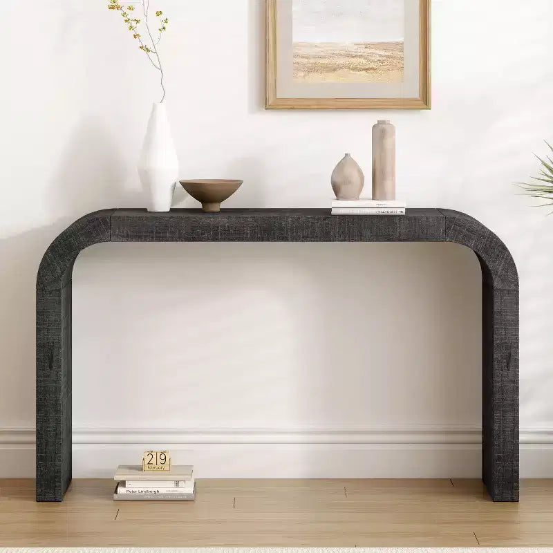 Console moderne, table d'entrée fine aux lignes courbes épurées, table d'appoint de canapé étroite et robuste pour couloir, salon, entrée