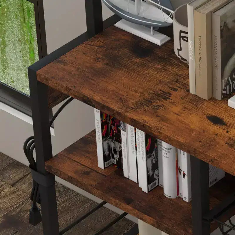 Étagère de boulanger à 5 niveaux avec panier métallique, support de micro-ondes avec prises de courant et étagères de cuisine ouvertes