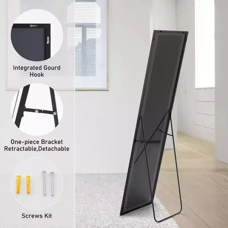 Miroir pleine longueur Miroir sur pied Miroir mural avec support Cadre fin en alliage d'aluminium