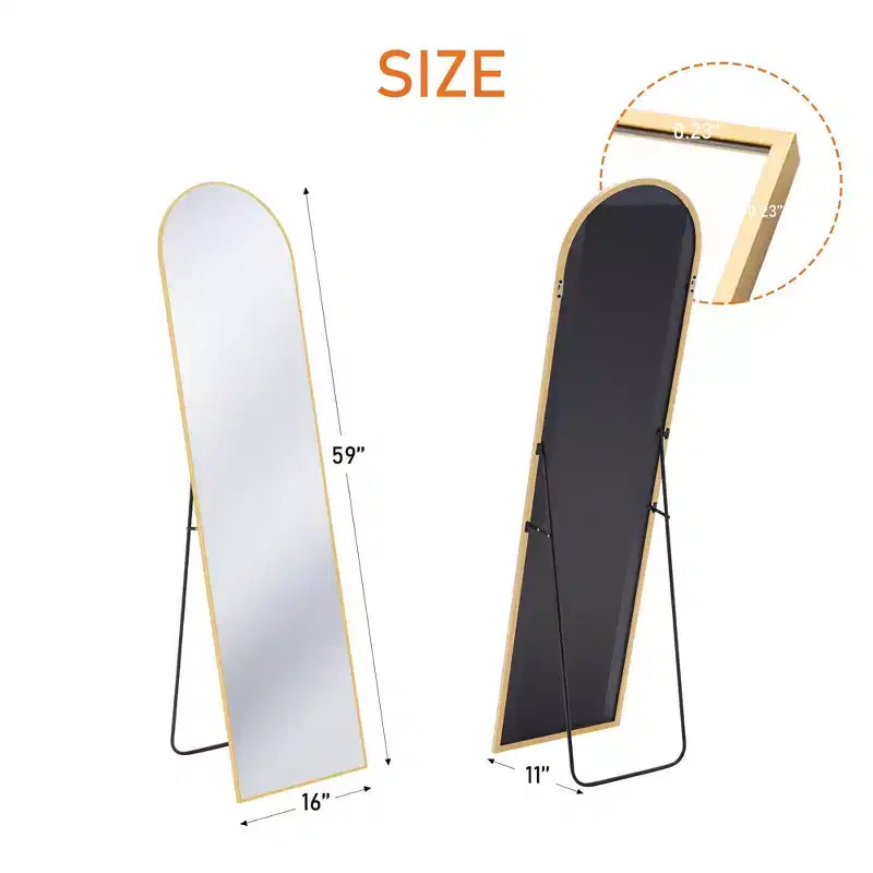 Miroir pleine longueur Miroir sur pied Miroir mural avec support Cadre fin en alliage d'aluminium