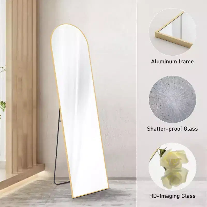 Miroir pleine longueur Miroir sur pied Miroir mural avec support Cadre fin en alliage d'aluminium