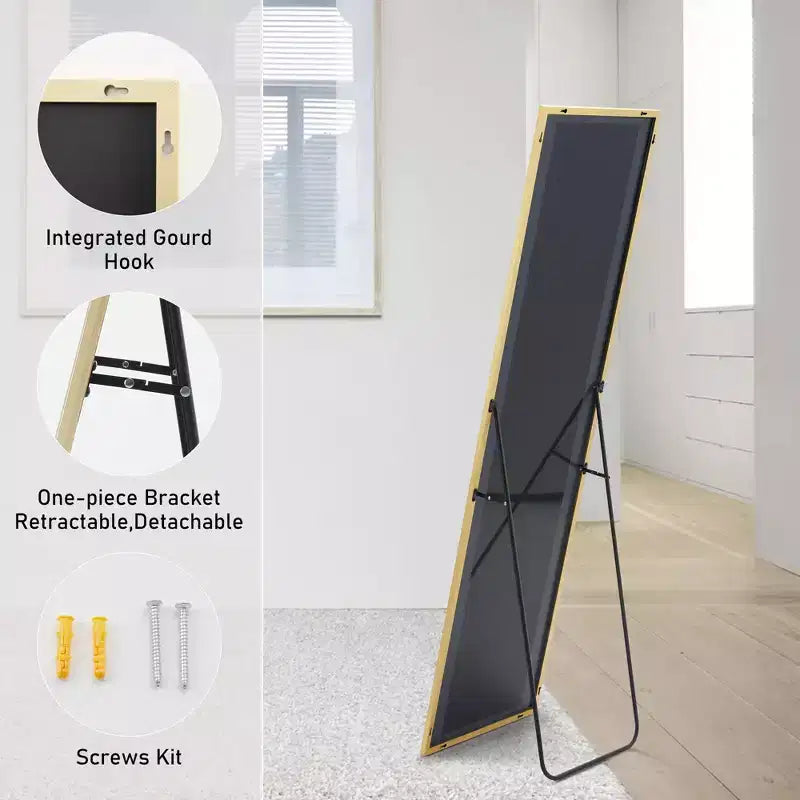 Miroir pleine longueur Miroir sur pied Miroir mural avec support Cadre fin en alliage d'aluminium