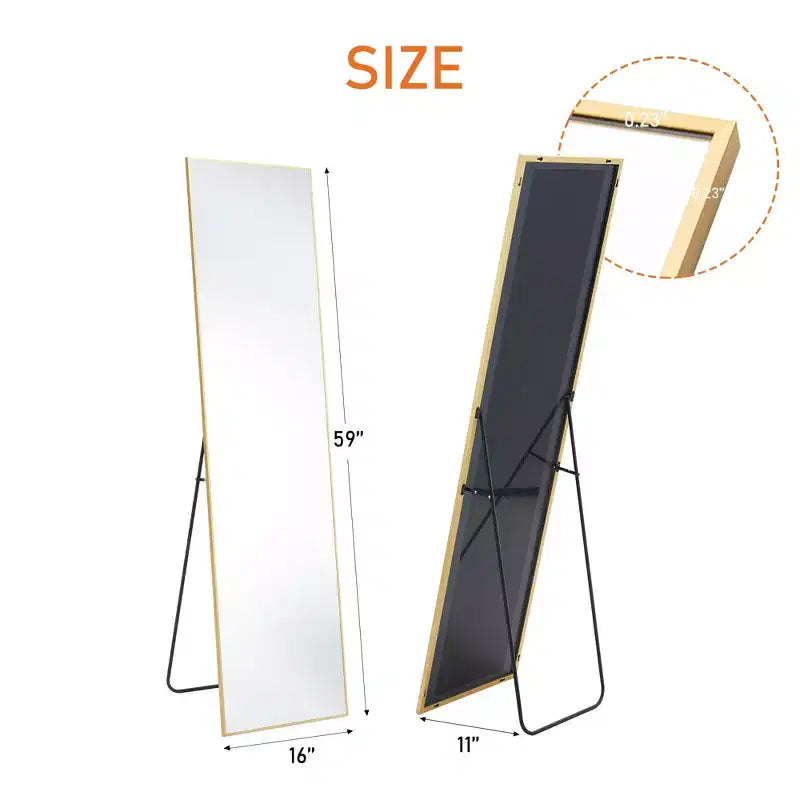 Miroir pleine longueur Miroir sur pied Miroir mural avec support Cadre fin en alliage d'aluminium