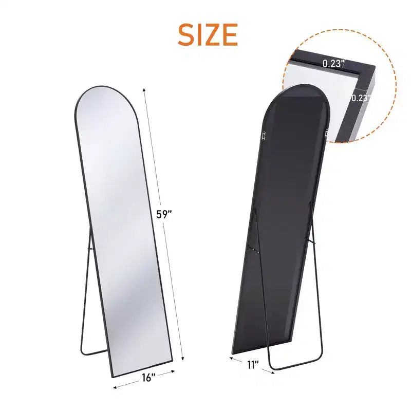 Miroir pleine longueur Miroir sur pied Miroir mural avec support Cadre fin en alliage d'aluminium