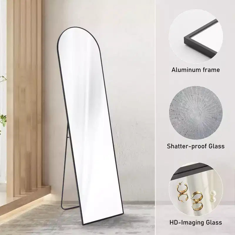 Miroir pleine longueur Miroir sur pied Miroir mural avec support Cadre fin en alliage d'aluminium