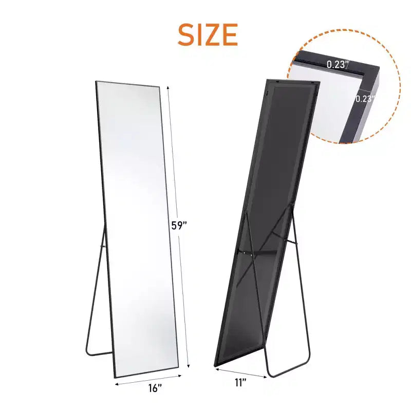 Miroir pleine longueur Miroir sur pied Miroir mural avec support Cadre fin en alliage d'aluminium
