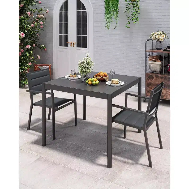 Table de jardin pour 4/6 personnes, Table d'extérieur en aluminium avec cadre en acier inoxydable, Mobilier d'extérieur robuste de 159 kg sans entretien, Noir