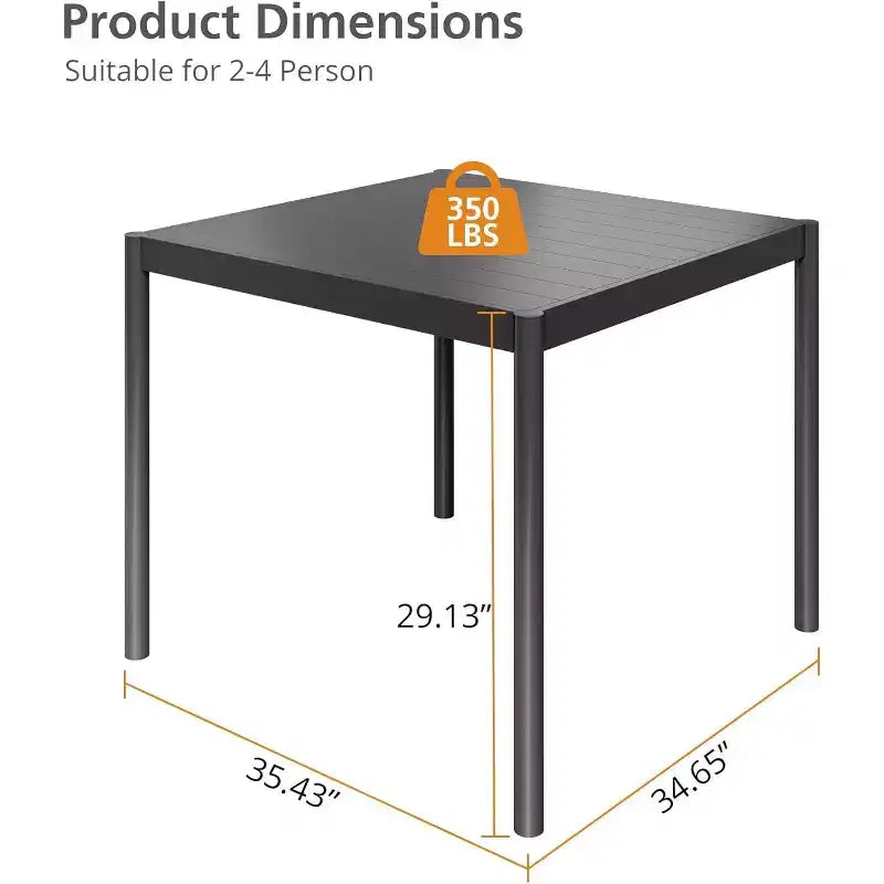 Table de jardin pour 4/6 personnes, Table d'extérieur en aluminium avec cadre en acier inoxydable, Mobilier d'extérieur robuste de 159 kg sans entretien, Noir