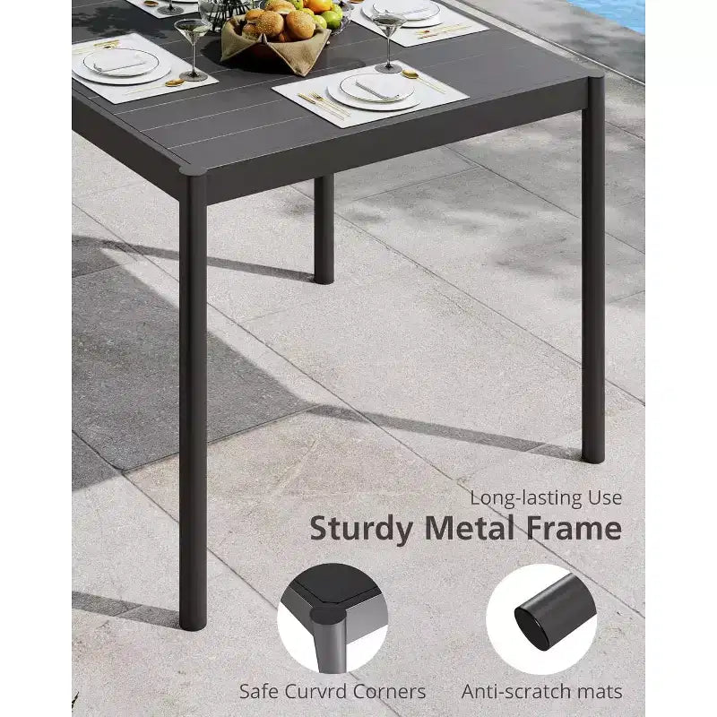 Table de jardin pour 4/6 personnes, Table d'extérieur en aluminium avec cadre en acier inoxydable, Mobilier d'extérieur robuste de 159 kg sans entretien, Noir