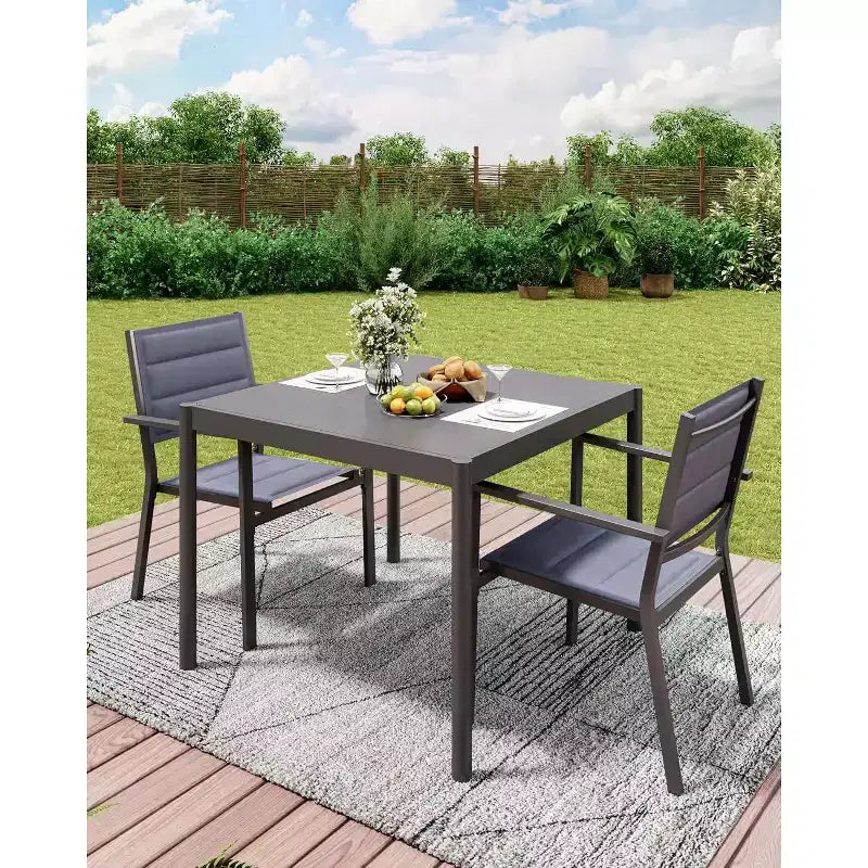 Table de jardin pour 4/6 personnes, Table d'extérieur en aluminium avec cadre en acier inoxydable, Mobilier d'extérieur robuste de 159 kg sans entretien, Noir