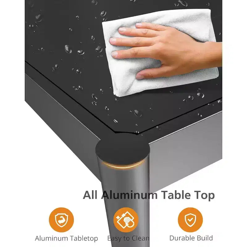 Table de jardin pour 4/6 personnes, Table d'extérieur en aluminium avec cadre en acier inoxydable, Mobilier d'extérieur robuste de 159 kg sans entretien, Noir