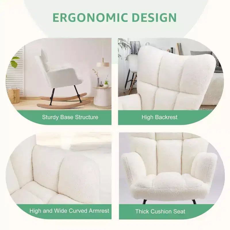 Fauteuil à bascule Teddy Glider avec haut dossier, fauteuil d'appoint rembourré, fauteuil de lecture moderne pour salon, chambre à coucher