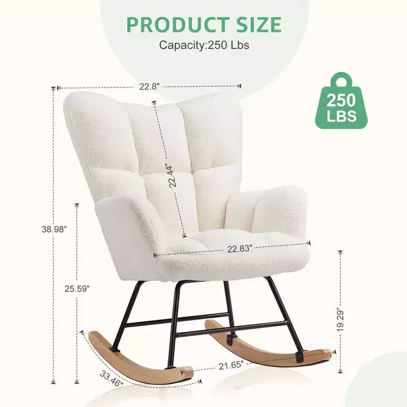 Fauteuil à bascule Teddy Glider avec haut dossier, fauteuil d'appoint rembourré, fauteuil de lecture moderne pour salon, chambre à coucher