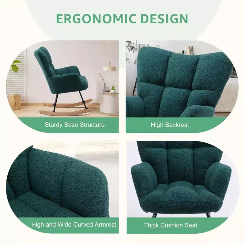 Fauteuil à bascule Teddy Glider avec haut dossier, fauteuil d'appoint rembourré, fauteuil de lecture moderne pour salon, chambre à coucher