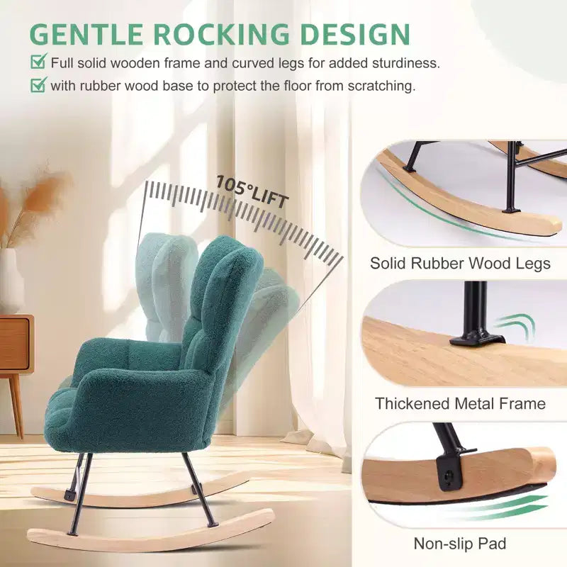 Fauteuil à bascule Teddy Glider avec haut dossier, fauteuil d'appoint rembourré, fauteuil de lecture moderne pour salon, chambre à coucher