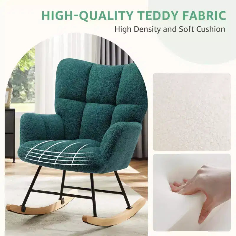 Fauteuil à bascule Teddy Glider avec haut dossier, fauteuil d'appoint rembourré, fauteuil de lecture moderne pour salon, chambre à coucher