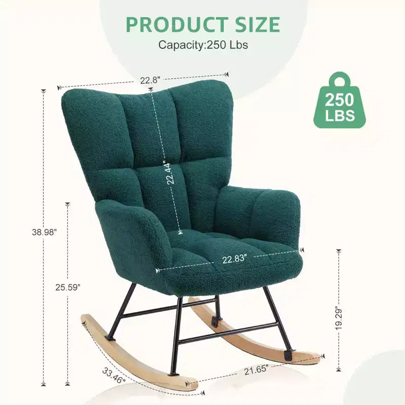 Fauteuil à bascule Teddy Glider avec haut dossier, fauteuil d'appoint rembourré, fauteuil de lecture moderne pour salon, chambre à coucher
