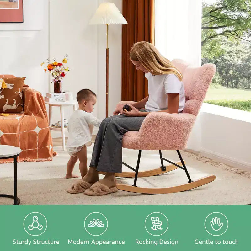 Fauteuil à bascule Teddy Glider avec haut dossier, fauteuil d'appoint rembourré, fauteuil de lecture moderne pour salon, chambre à coucher