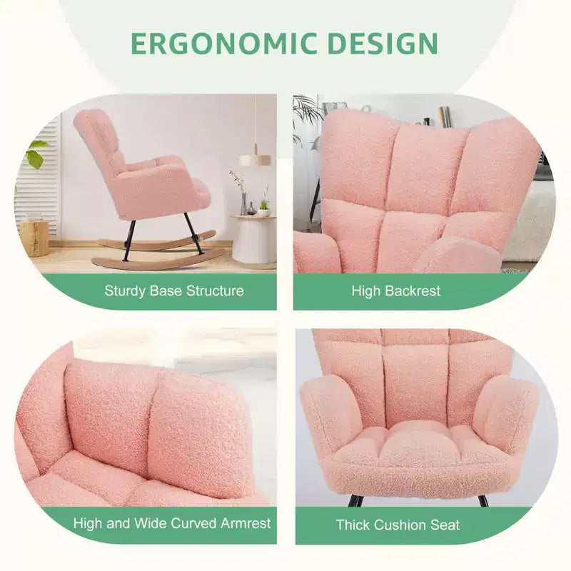 Fauteuil à bascule Teddy Glider avec haut dossier, fauteuil d'appoint rembourré, fauteuil de lecture moderne pour salon, chambre à coucher