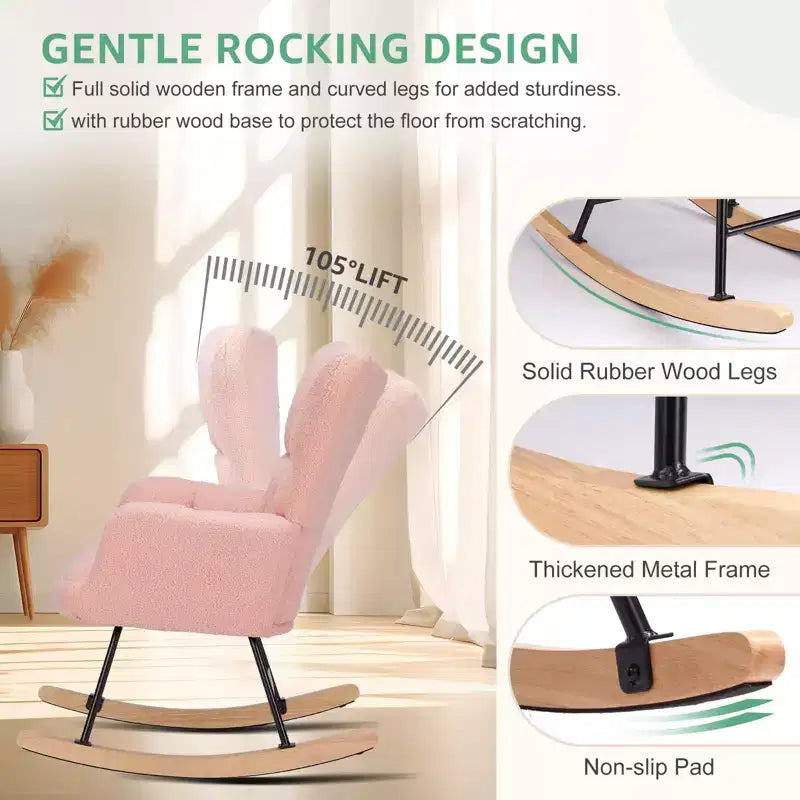 Fauteuil à bascule Teddy Glider avec haut dossier, fauteuil d'appoint rembourré, fauteuil de lecture moderne pour salon, chambre à coucher