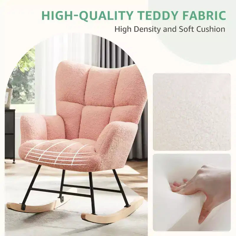 Fauteuil à bascule Teddy Glider avec haut dossier, fauteuil d'appoint rembourré, fauteuil de lecture moderne pour salon, chambre à coucher
