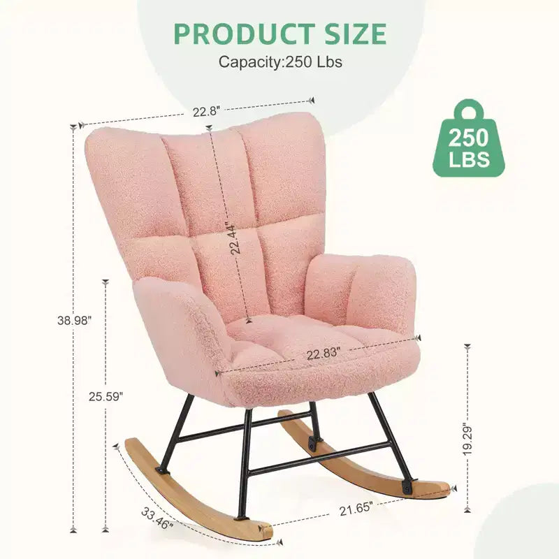 Fauteuil à bascule Teddy Glider avec haut dossier, fauteuil d'appoint rembourré, fauteuil de lecture moderne pour salon, chambre à coucher