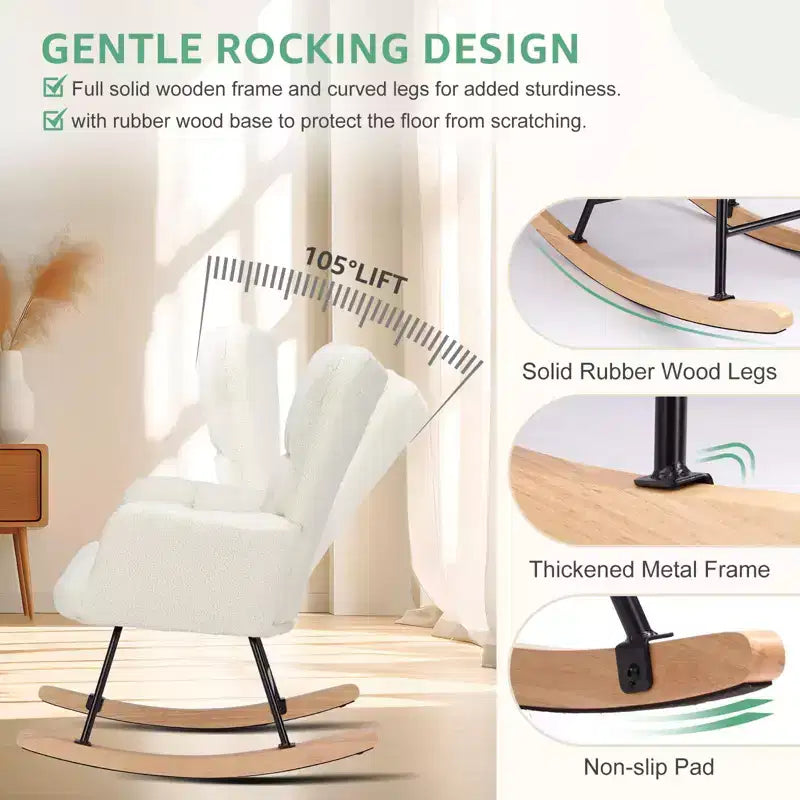 Fauteuil à bascule Teddy Glider avec haut dossier, fauteuil d'appoint rembourré, fauteuil de lecture moderne pour salon, chambre à coucher