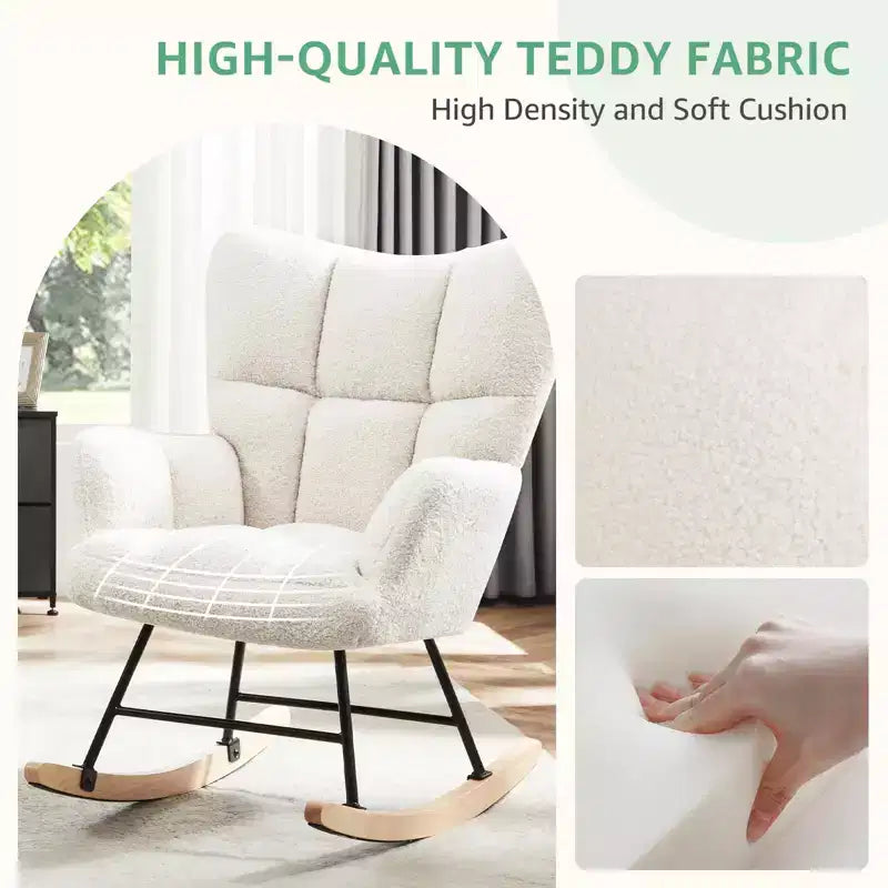 Fauteuil à bascule Teddy Glider avec haut dossier, fauteuil d'appoint rembourré, fauteuil de lecture moderne pour salon, chambre à coucher