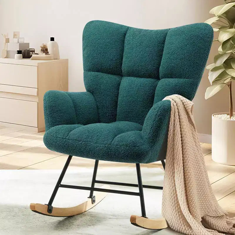 Fauteuil à bascule Teddy Glider avec haut dossier, fauteuil d'appoint rembourré, fauteuil de lecture moderne pour salon, chambre à coucher