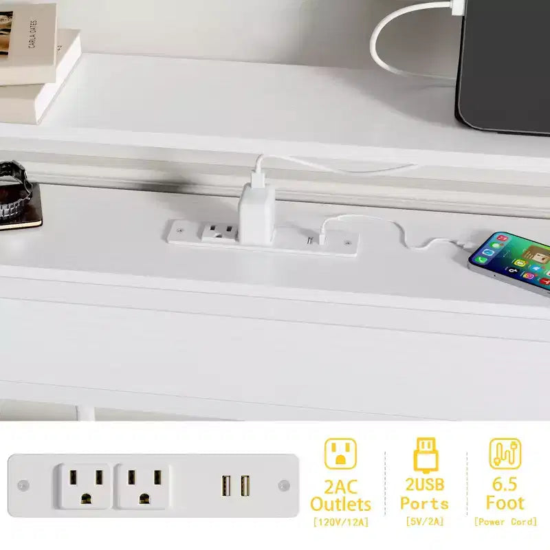 Cadre de lit moderne blanc pleine grandeur avec lumières LED, tête de lit de rangement, station de charge USB-C, plateforme de lit en métal pour chambre d'adolescent gamer, pas besoin de sommier.