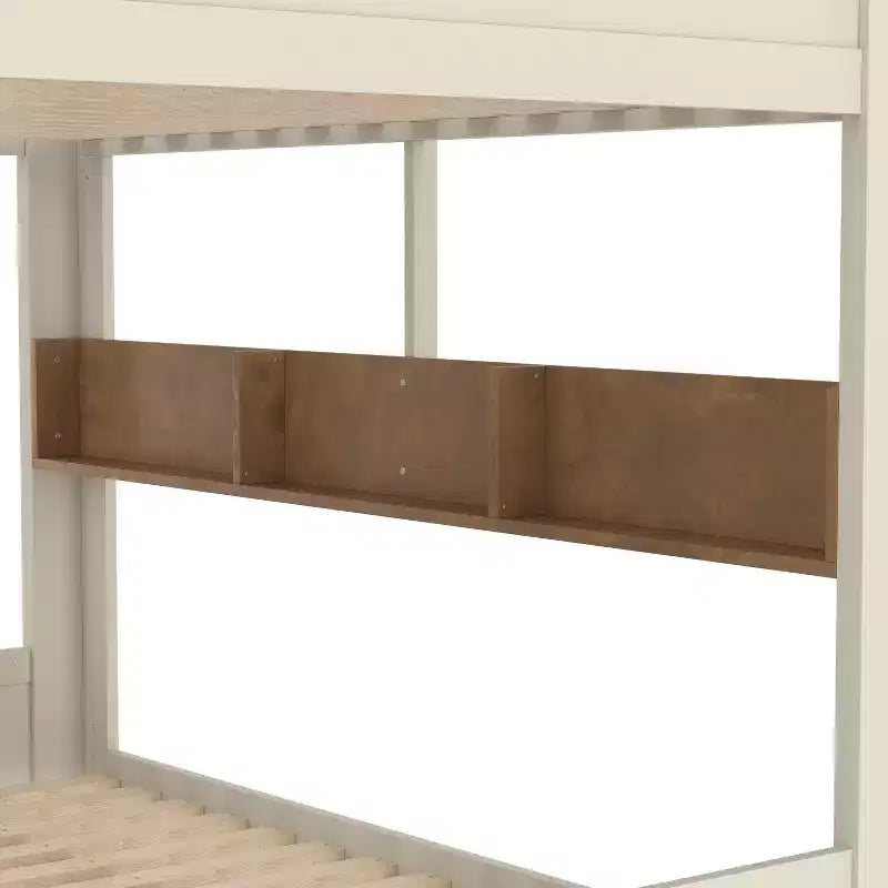 Lit superposé en bois avec lit gigogne, étagères de rangement et crochets