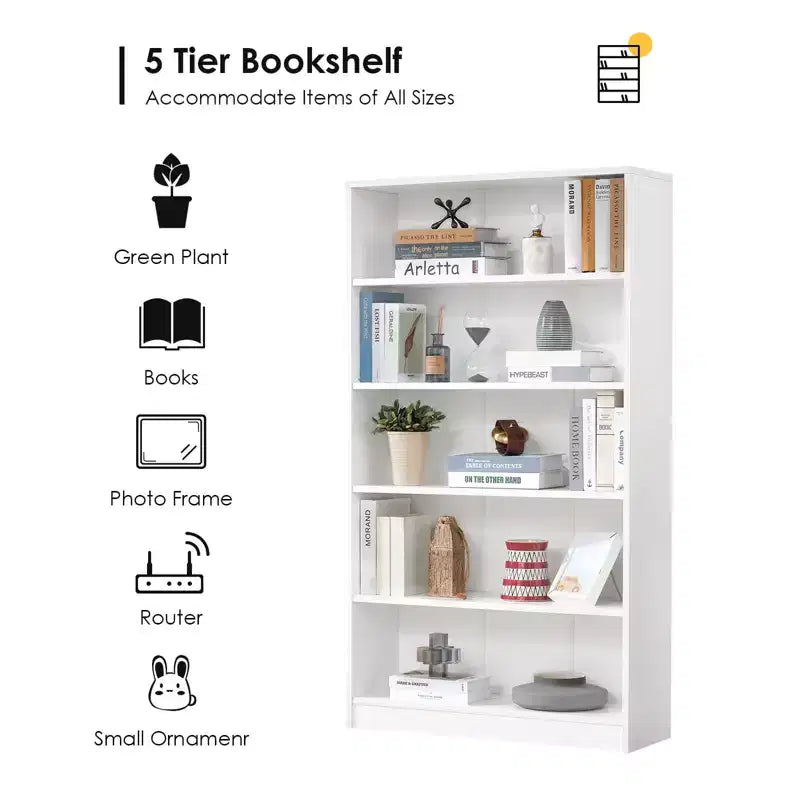 Étagère à livres en bois 3/4/5 niveaux, Bibliothèque haute avec étagères réglables, Meuble de rangement pour salon, chambre, bureau