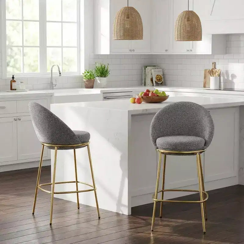 Lot de 2 tabourets de bar en métal rembourrés, cadre plaqué or avec dossier ergonomique demi-lune pour cuisine ou bar