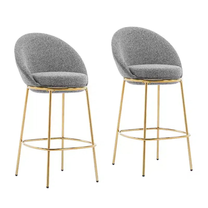Lot de 2 tabourets de bar en métal rembourrés, cadre plaqué or avec dossier ergonomique demi-lune pour cuisine ou bar