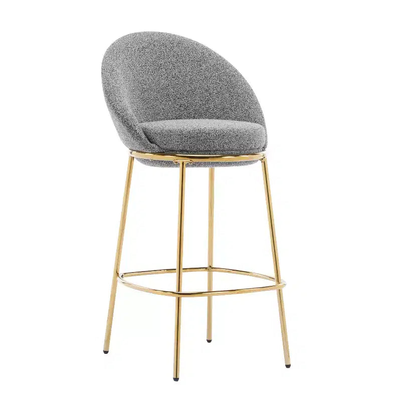 Lot de 2 tabourets de bar en métal rembourrés, cadre plaqué or avec dossier ergonomique demi-lune pour cuisine ou bar