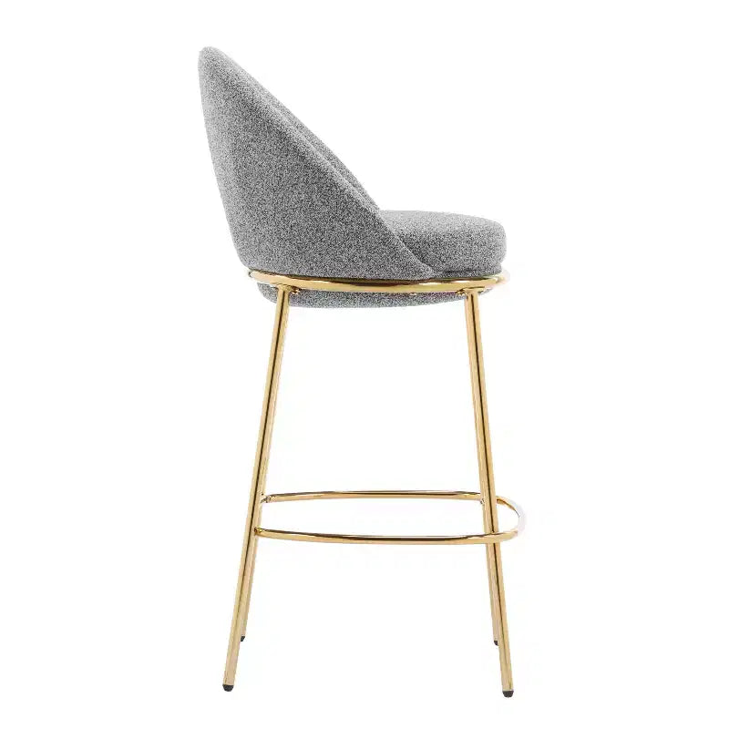 Lot de 2 tabourets de bar en métal rembourrés, cadre plaqué or avec dossier ergonomique demi-lune pour cuisine ou bar