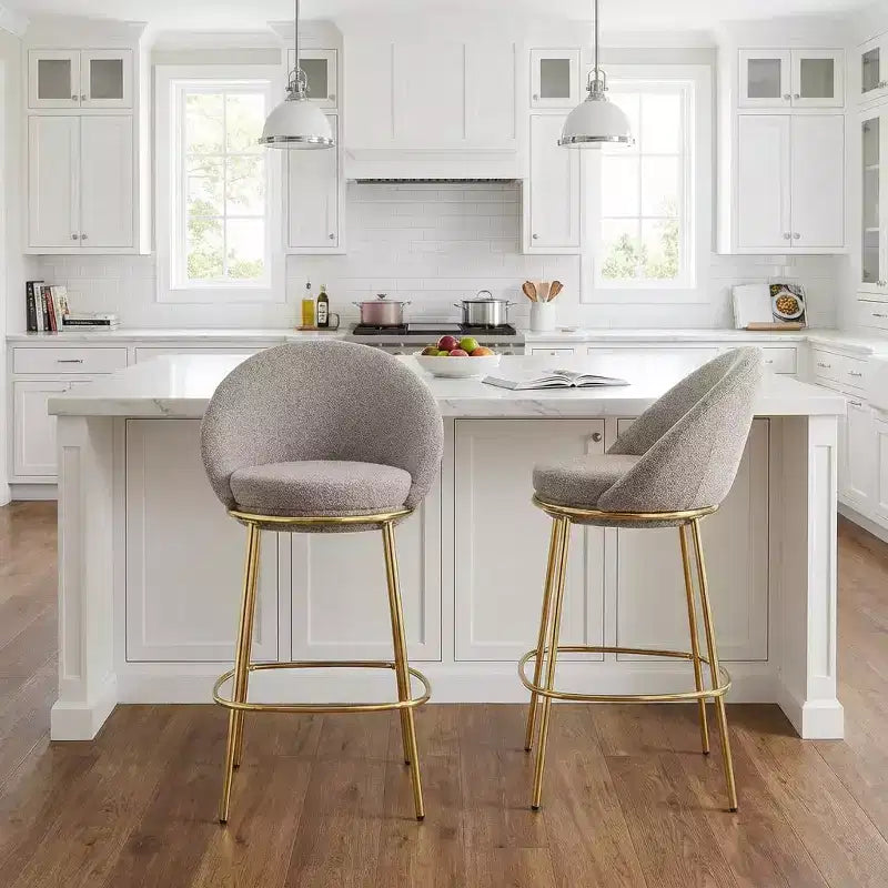 Lot de 2 tabourets de bar en métal rembourrés, cadre plaqué or avec dossier ergonomique demi-lune pour cuisine ou bar