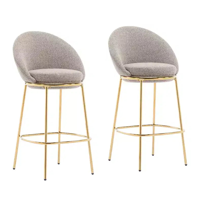 Lot de 2 tabourets de bar en métal rembourrés, cadre plaqué or avec dossier ergonomique demi-lune pour cuisine ou bar