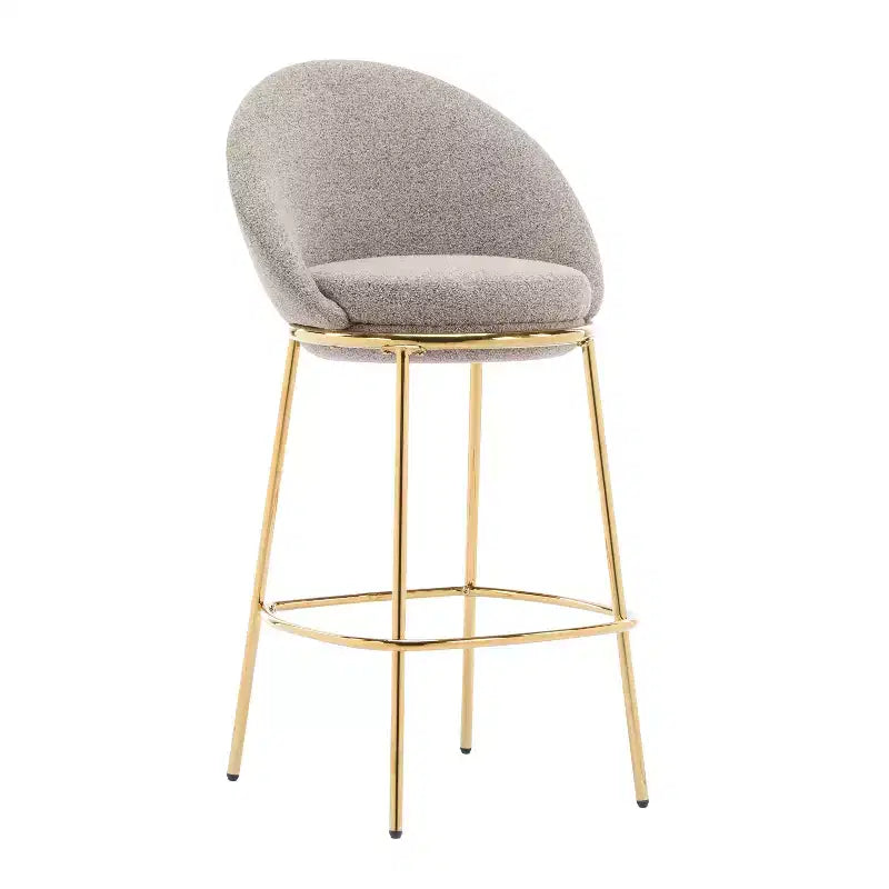 Lot de 2 tabourets de bar en métal rembourrés, cadre plaqué or avec dossier ergonomique demi-lune pour cuisine ou bar