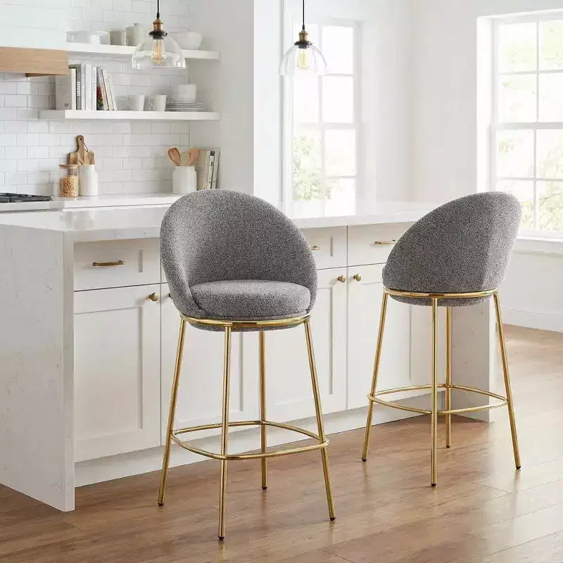 Lot de 2 tabourets de bar en métal rembourrés, cadre plaqué or avec dossier ergonomique demi-lune pour cuisine ou bar