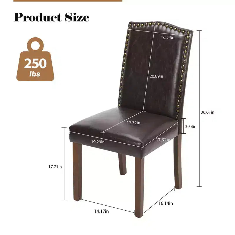 Lot de 2 chaises de salle à manger modernes sans accoudoirs avec revêtement en tissu, bordure cloutée et pieds en bois