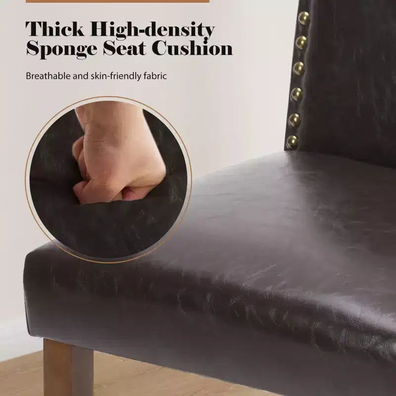 Lot de 2 chaises de salle à manger modernes sans accoudoirs avec revêtement en tissu, bordure cloutée et pieds en bois