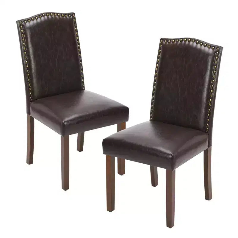 Lot de 2 chaises de salle à manger modernes sans accoudoirs avec revêtement en tissu, bordure cloutée et pieds en bois