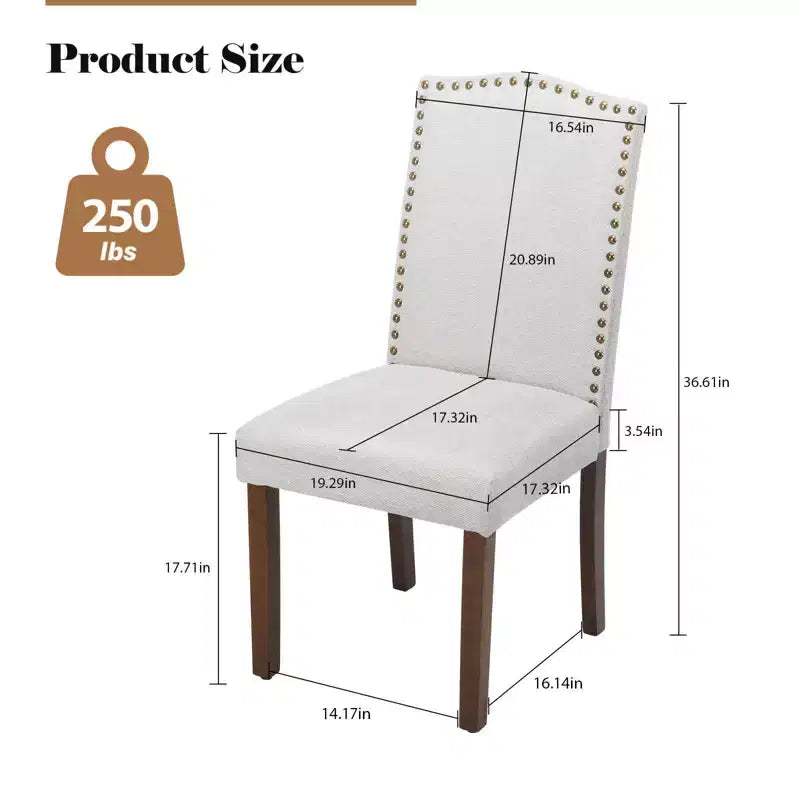 Lot de 2 chaises de salle à manger modernes sans accoudoirs avec revêtement en tissu, bordure cloutée et pieds en bois