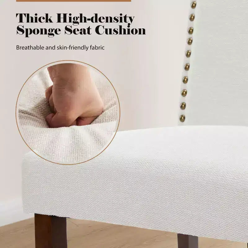 Lot de 2 chaises de salle à manger modernes sans accoudoirs avec revêtement en tissu, bordure cloutée et pieds en bois