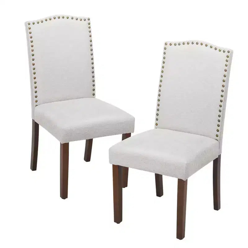 Lot de 2 chaises de salle à manger modernes sans accoudoirs avec revêtement en tissu, bordure cloutée et pieds en bois