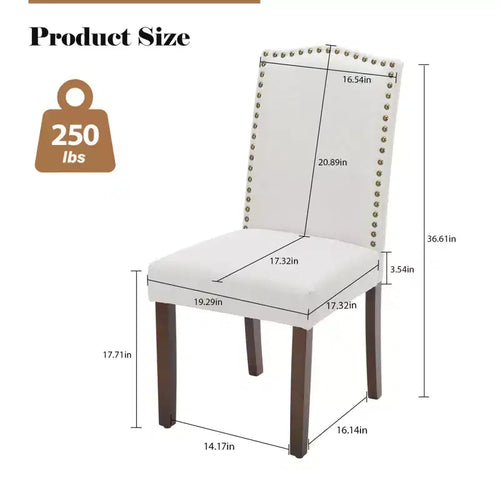 Lot de 2 chaises de salle à manger modernes sans accoudoirs avec revêtement en tissu, bordure cloutée et pieds en bois