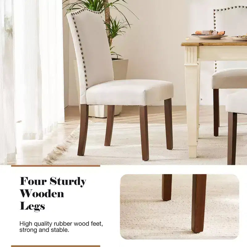 Lot de 2 chaises de salle à manger modernes sans accoudoirs avec revêtement en tissu, bordure cloutée et pieds en bois