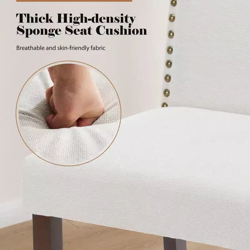 Lot de 2 chaises de salle à manger modernes sans accoudoirs avec revêtement en tissu, bordure cloutée et pieds en bois
