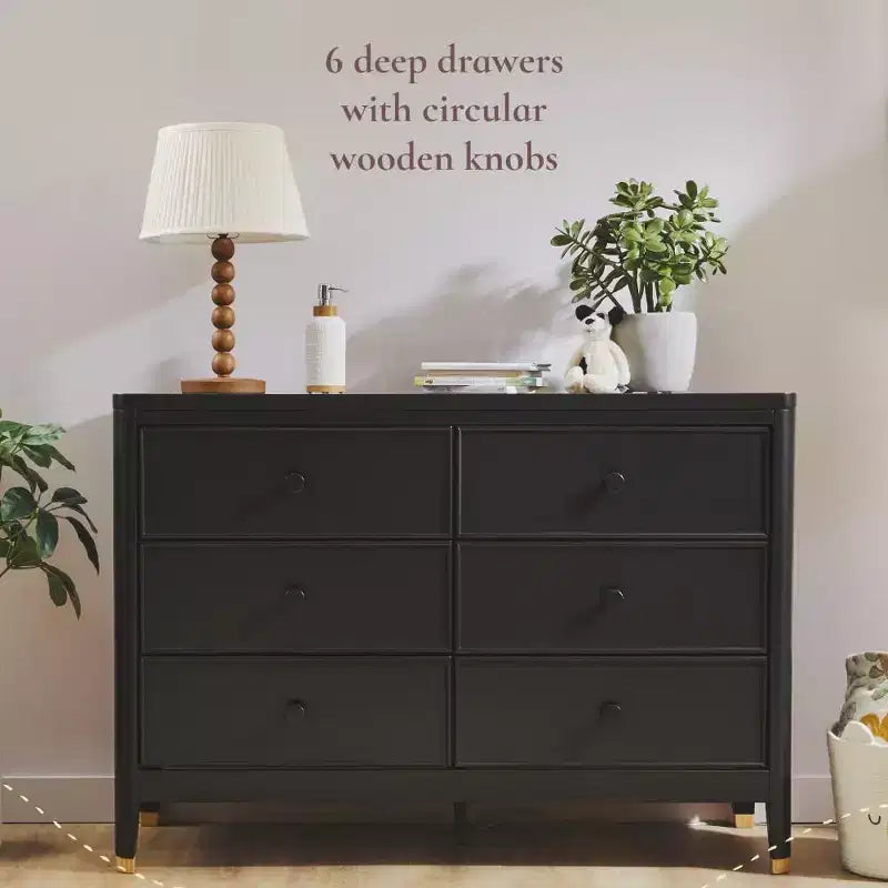 Table à langer bébé avec 6 tiroirs | Cadre en bois massif · Revêtement non toxique · Design classique à coins arrondis